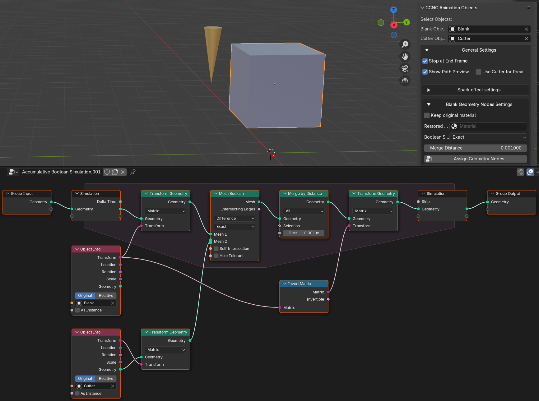 Blank Cut Geometry Nodes Setup