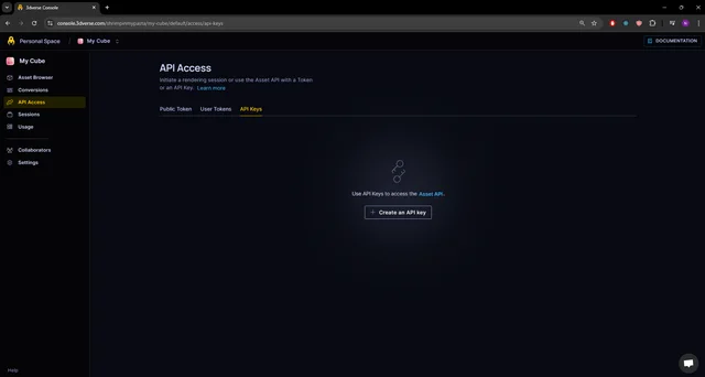 In 3dverse create API Key