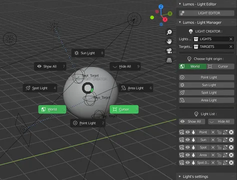 Pie menu to quickly create lights