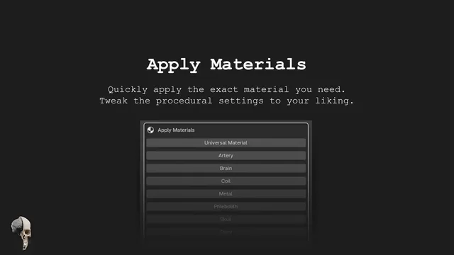 Quickly apply the exact material you need. Tweak the procedural settings to your liking.
