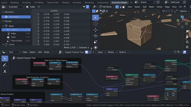 Geometry Nodes editor and Spreadsheet viewer with the Atom One Dark theme applied.