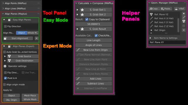 Align Planes: Easy Mode and Expert Mode, plus helper panels