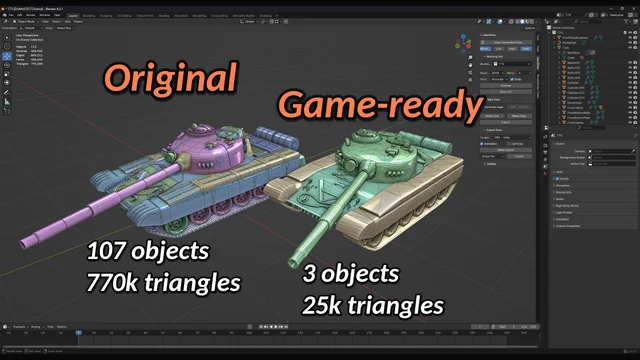 Non-destructive optimisation. Keep working on your original mesh, let GamiFlow generate yoru game-ready objects.