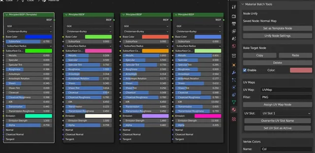 Unify node settings for a specific node type, in all materials in all selected objects