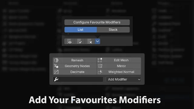 Add you favourite modifiers to the favourite bar