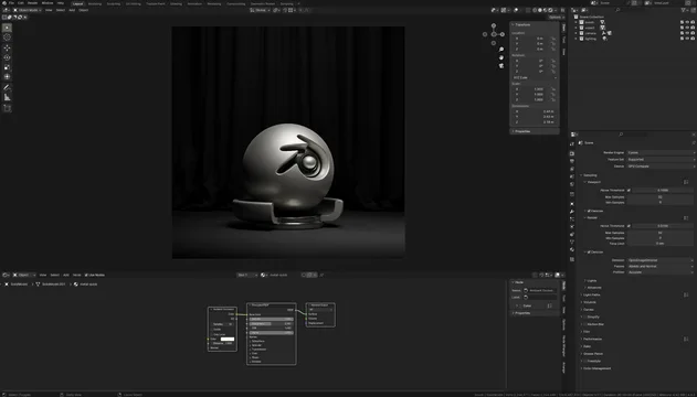 3D Viewport and Shader Editor showcasing Nocturno theme.