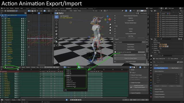 Animation export with actions supported