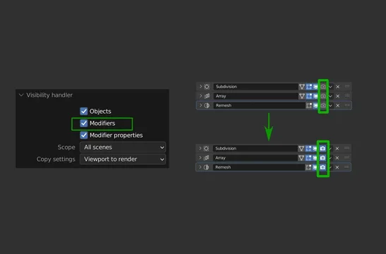 Modifiers viewport and render settings