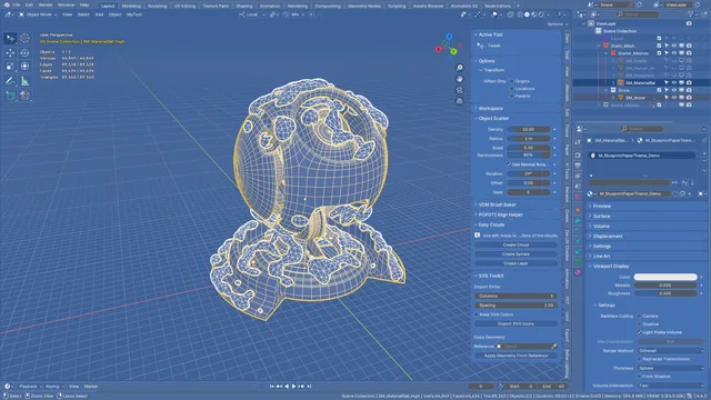 Snow are selected object, Material Ball are active object.
