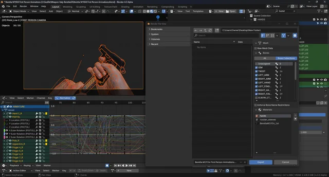 PSK export dialog with options to select output bone collections and re-order materials