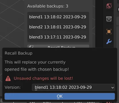 Versions of the current .blend file are easily recallable.