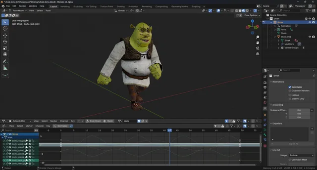 Shrek mesh and animations imported from Shrek 2 (Unreal Engine 2, 2004)