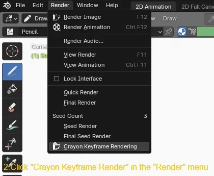 Click "Crayon Keyframe Render" in the "Render" menu