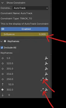 Support for the "influence" value of the track function of the camera constrain