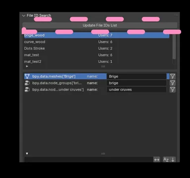 Blender files and user objects displayed in the panel, e.g.