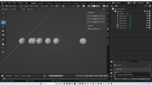 Use it to distribute selected object evenly on the X, Y or Z axis.