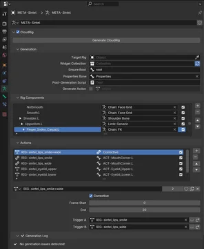 The UI of a complex metarig.