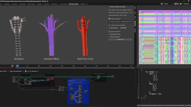 Whacky inflatable tube man: openVAT encoded cloth sim example - showcasing here a visualization of color encoding